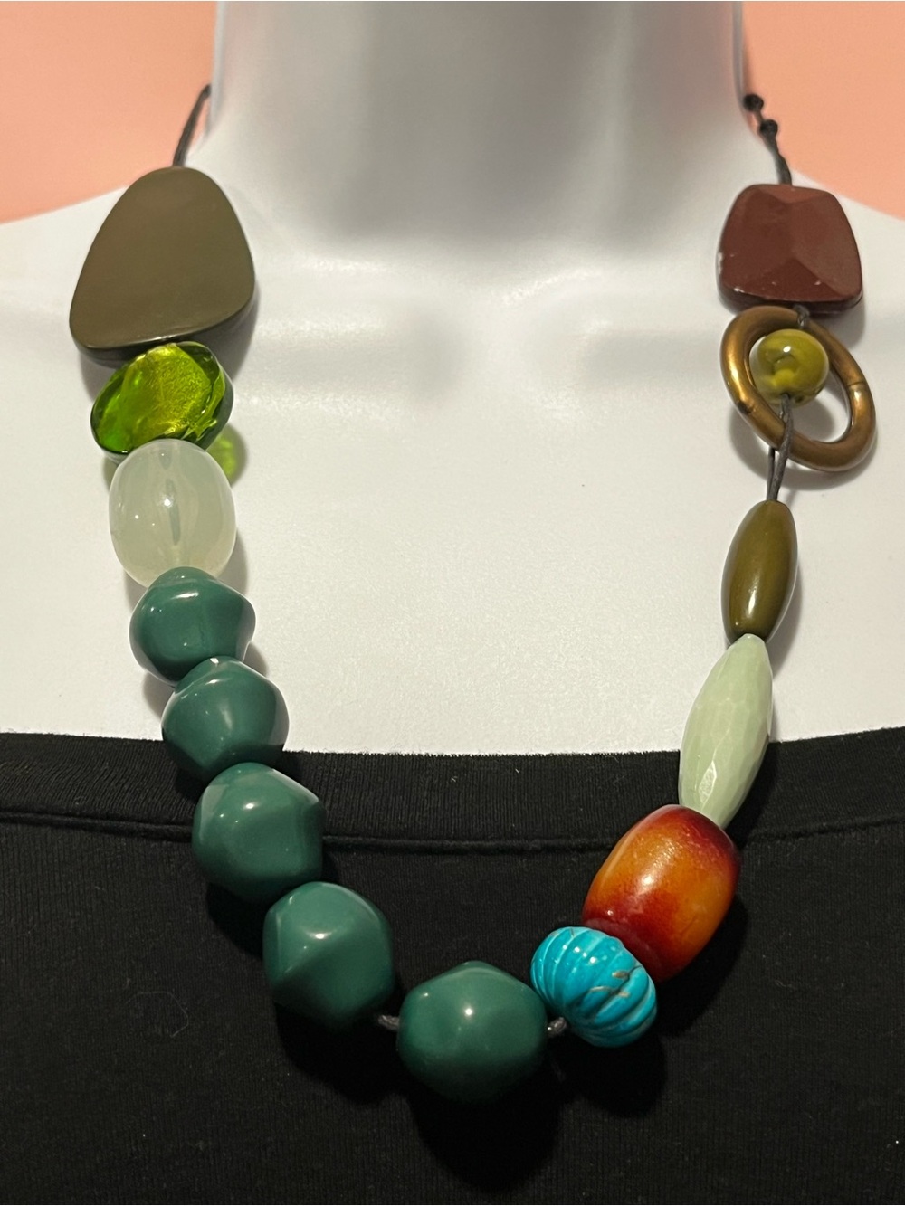 Artsy Multicolor Beaded Statement Necklace - Green, Turquoise & Red